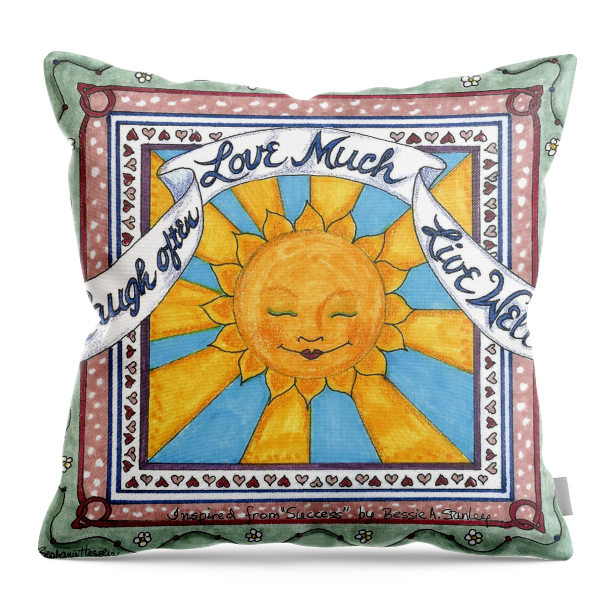 Laugh Often Throw Pillow featuring the mixed media Laugh Love Live by Stephanie Hessler