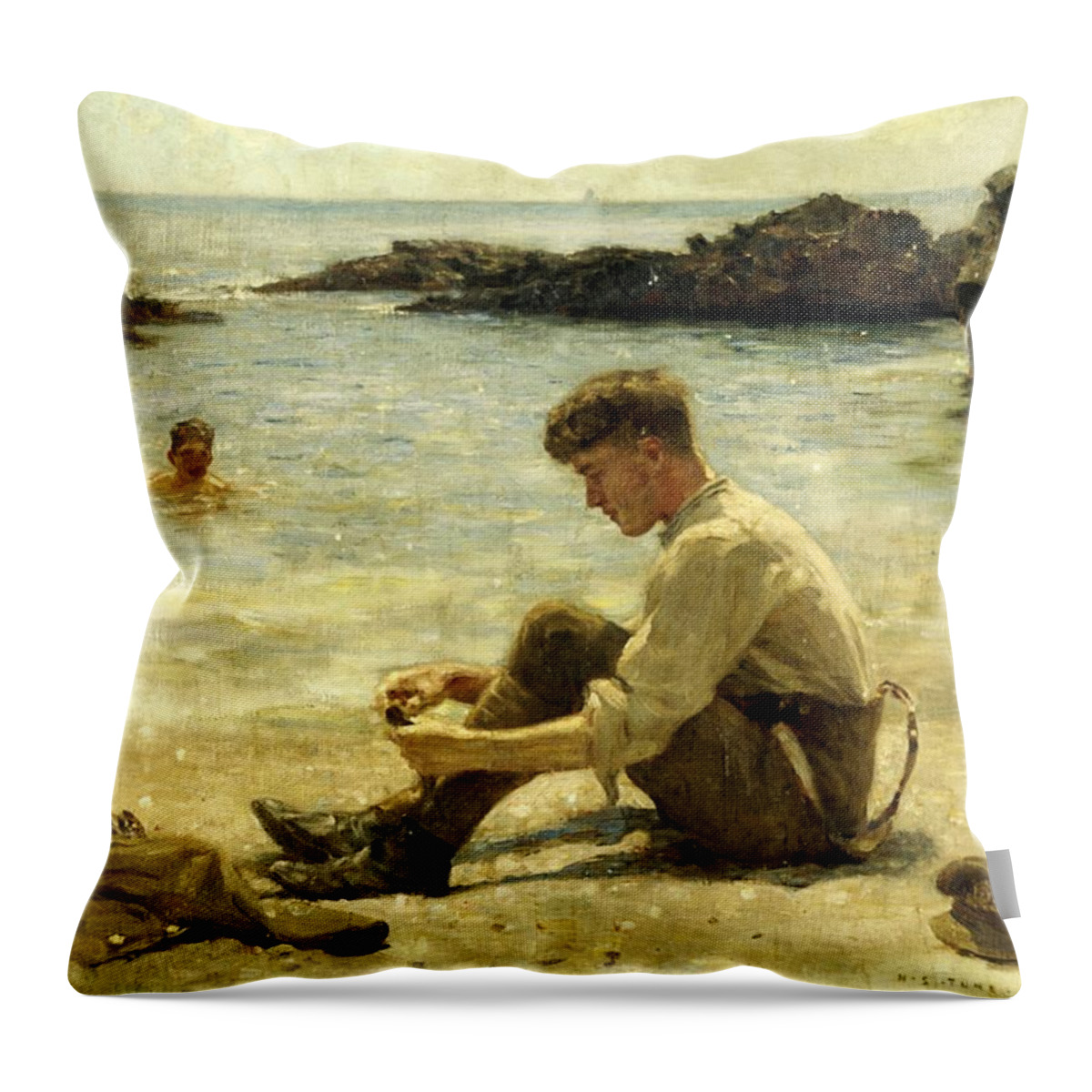 Lawrence Throw Pillow featuring the painting Lawrence as a Cadet by Henry Scott Tuke