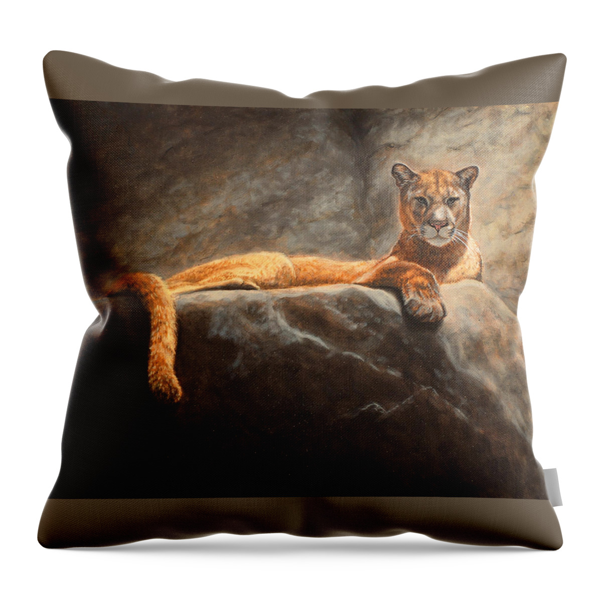 Cougar Throw Pillow featuring the painting Laying Cougar by Linda Merchant