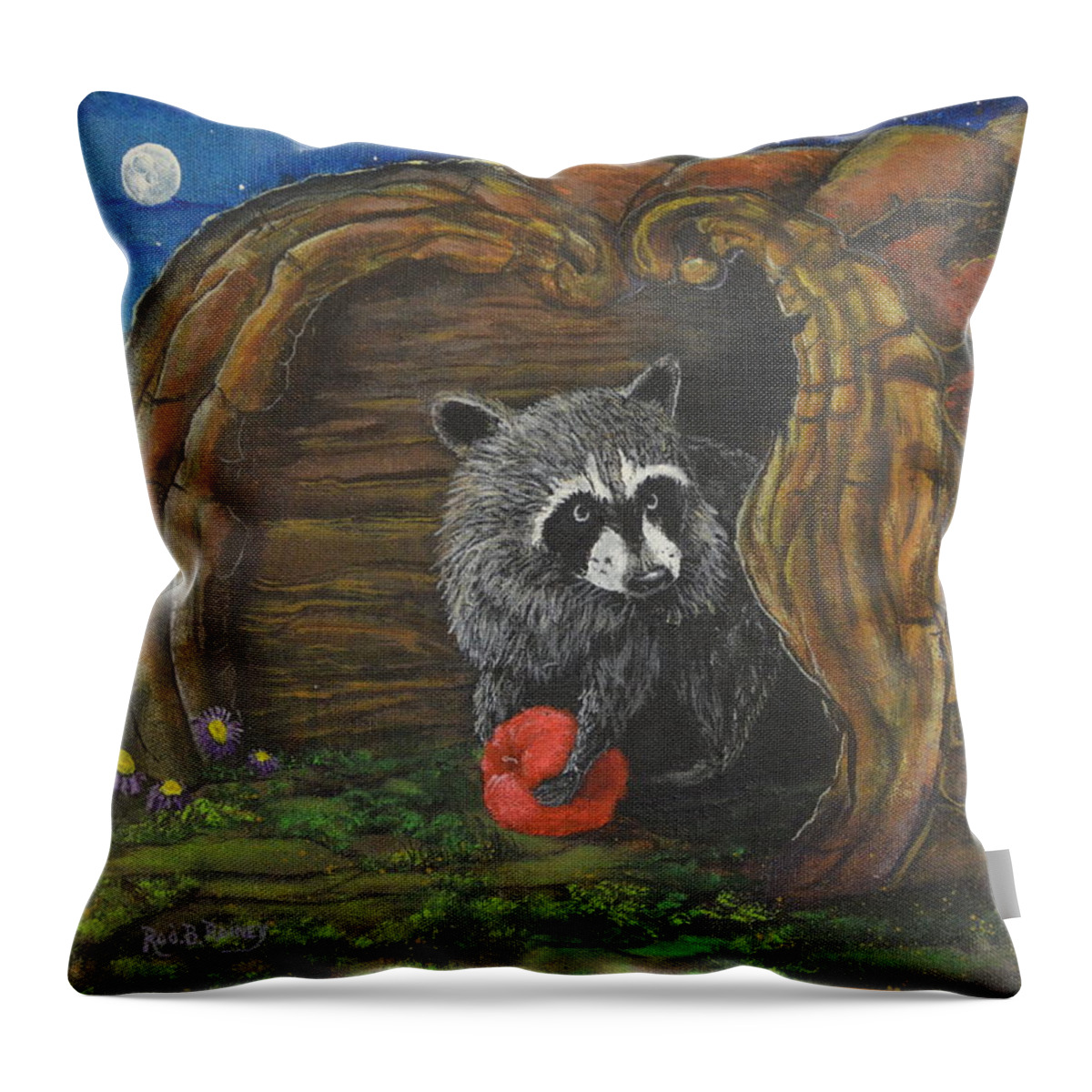 Raccoon Throw Pillow featuring the painting Laying Low by Rod B Rainey