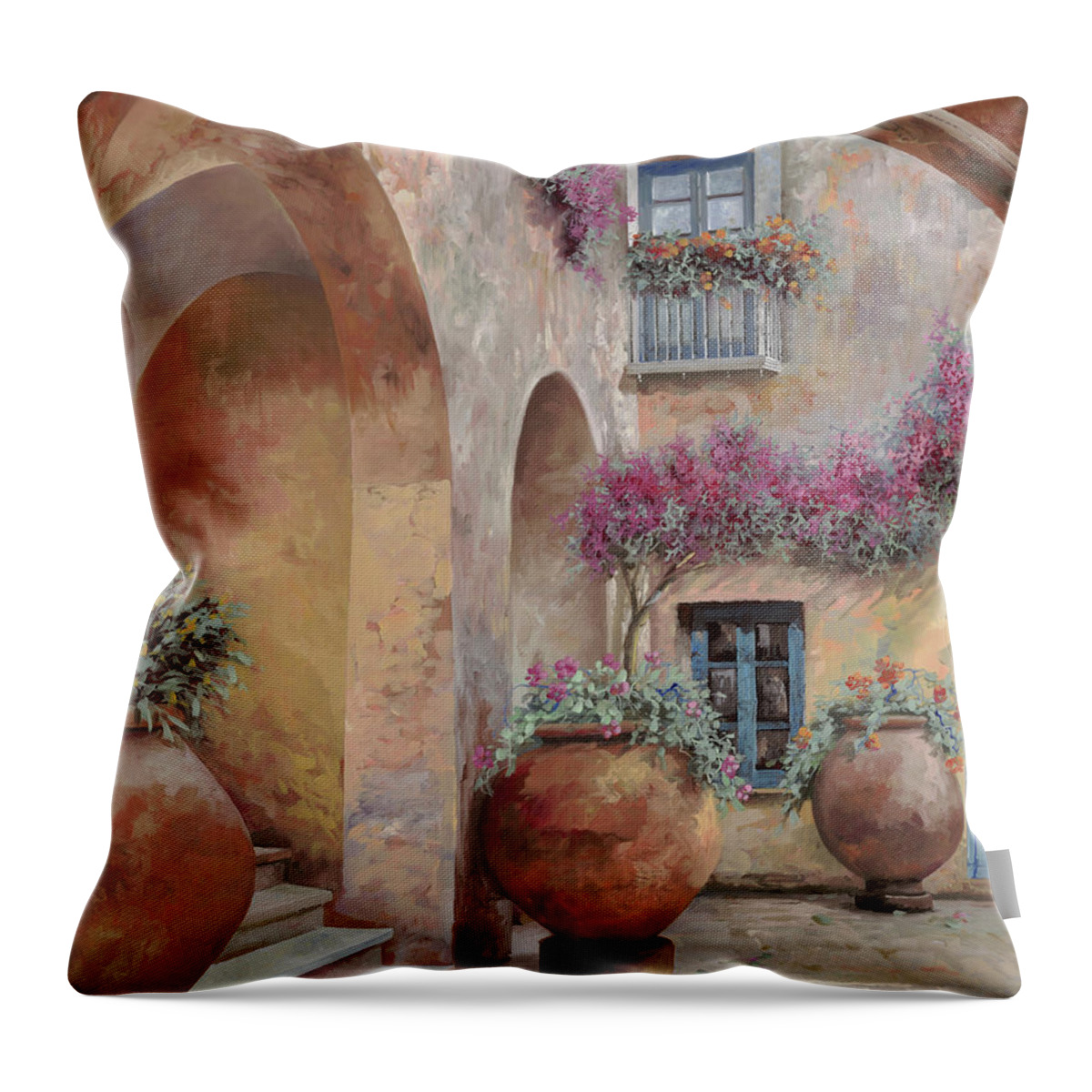Arcade Throw Pillow featuring the painting Le Arcate In Cortile by Guido Borelli