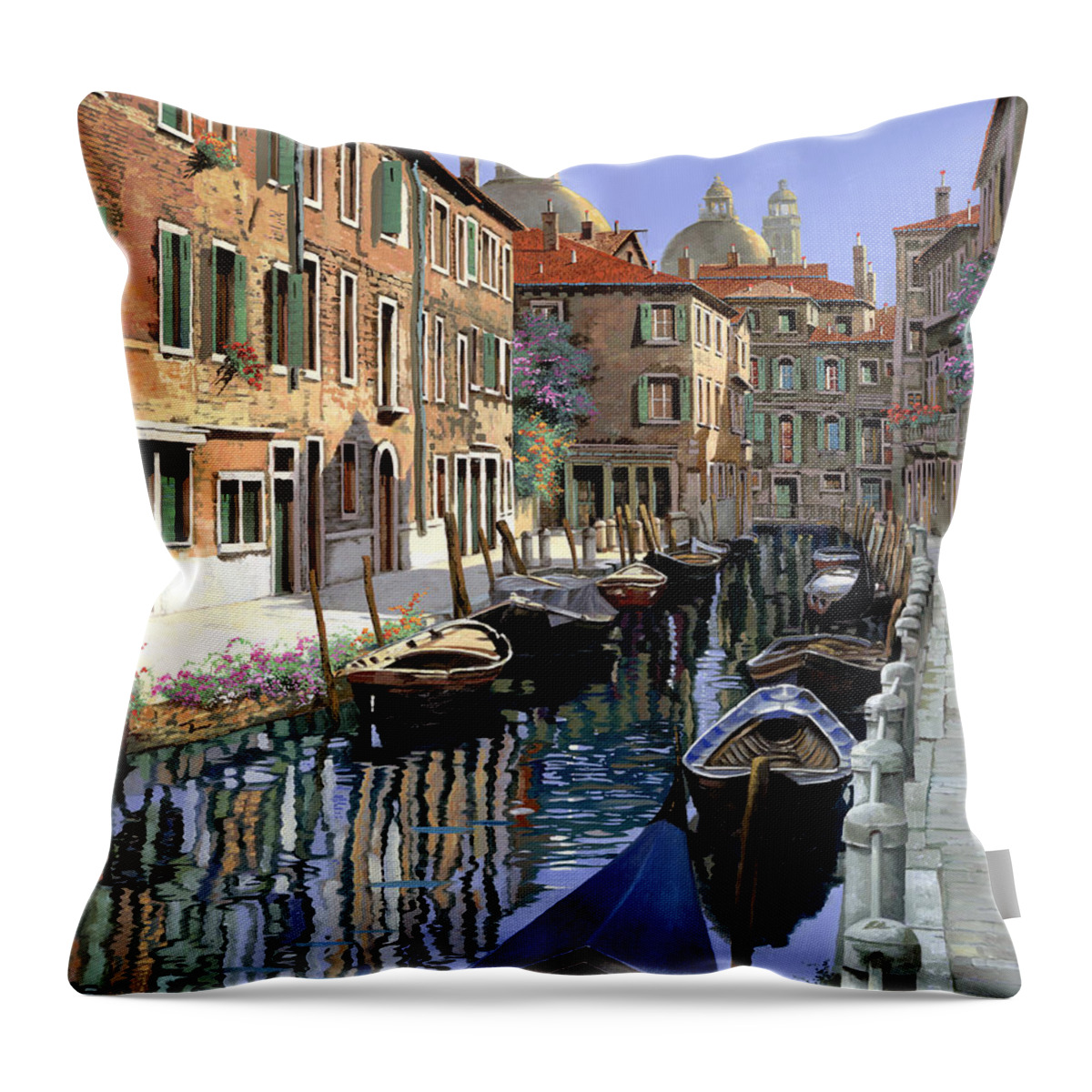 Venice Throw Pillow featuring the painting Le Barche Sul Canale by Guido Borelli