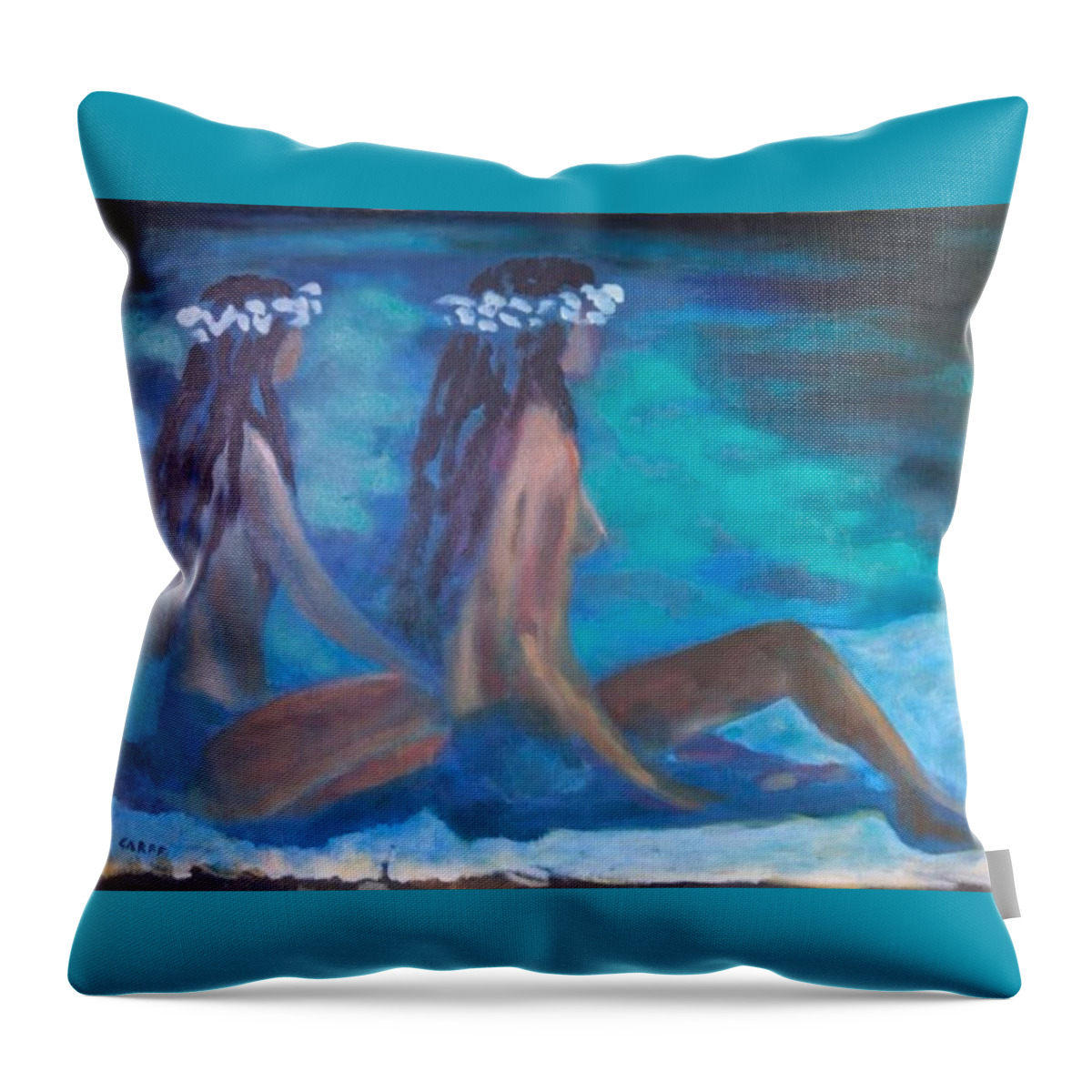 Hawaiian Girls Throw Pillow featuring the painting Le Hawaiane by Enrico Garff