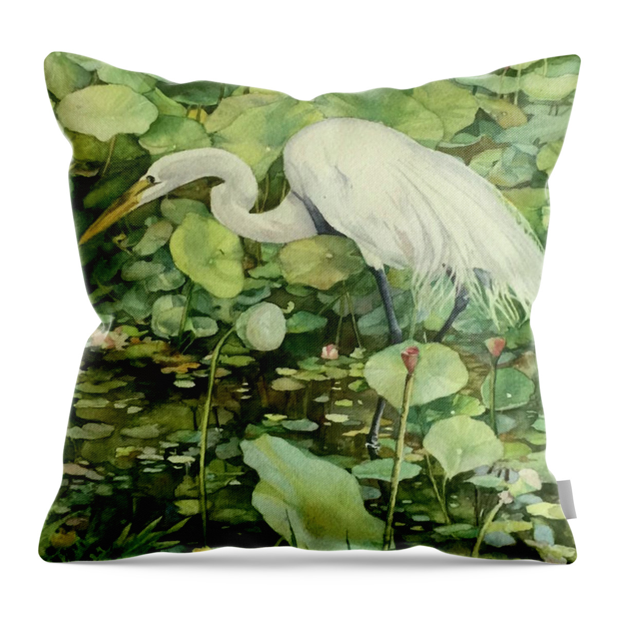 Heron Throw Pillow featuring the painting Le Heron by Francoise Chauray