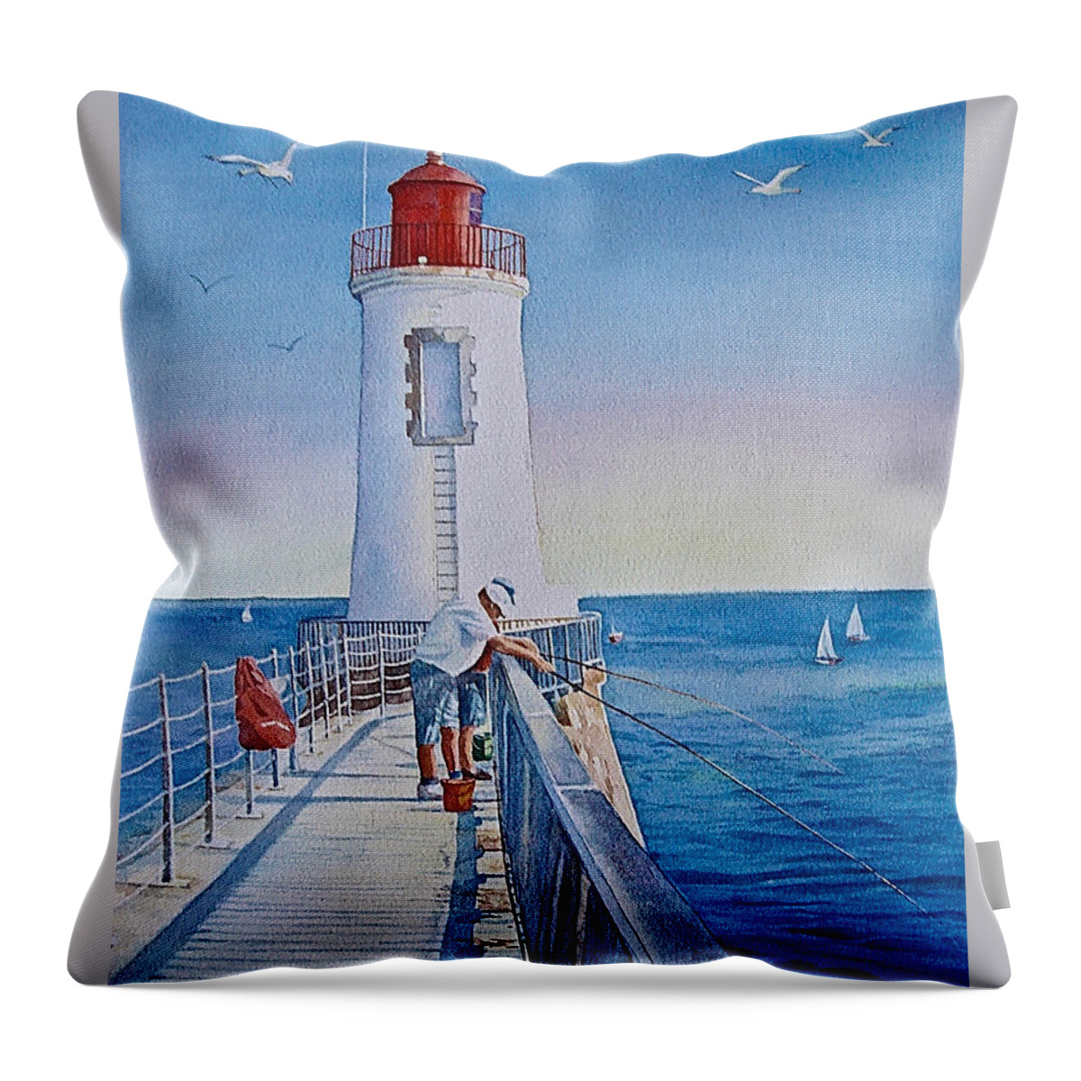 Watercolor Throw Pillow featuring the painting Le Port - 14h - Sables d' Olonne - France by Francoise Chauray