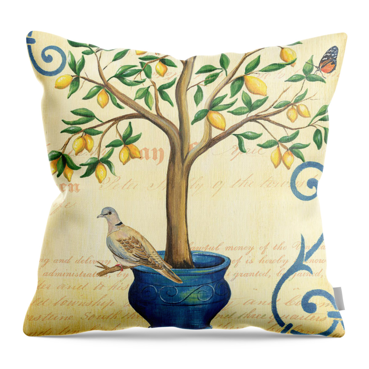Lemon Throw Pillow featuring the painting Lemon Tree of Life by Debbie DeWitt