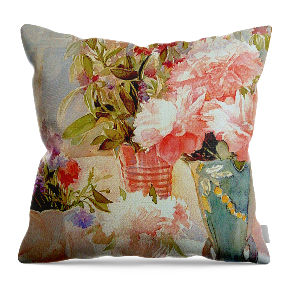 Vase Throw Pillow featuring the painting Les Grands Vases by Francoise Chauray