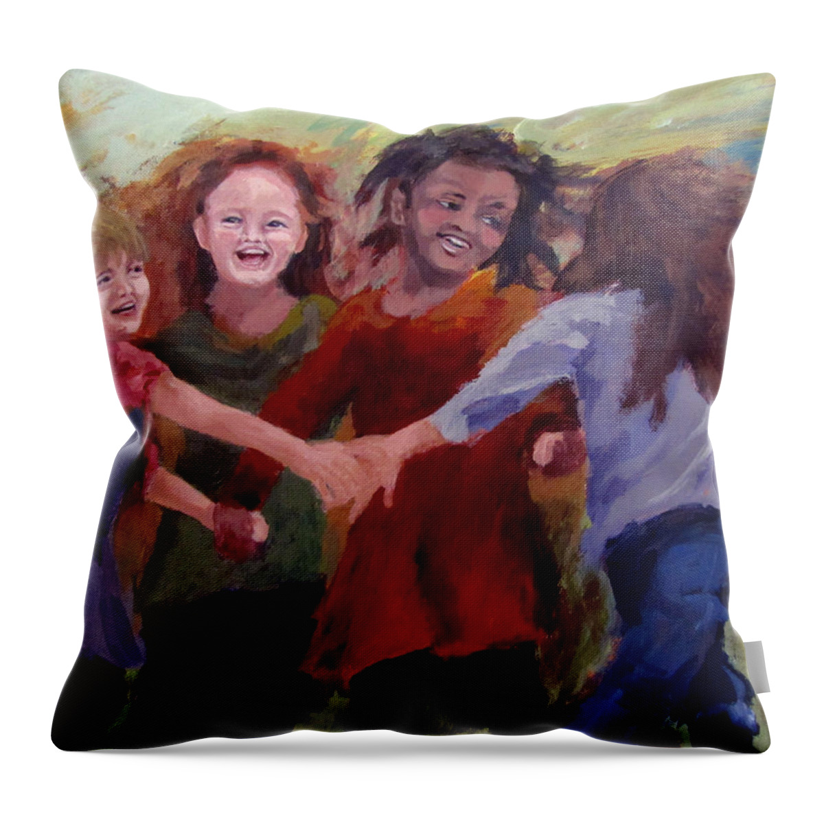 Children Throw Pillow featuring the painting Lets Dance by Karen Ilari