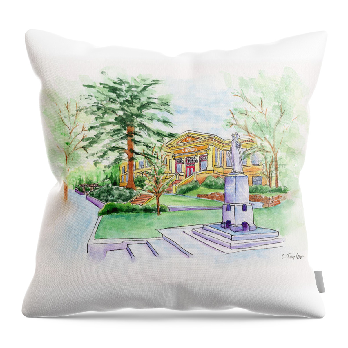 Library Throw Pillow featuring the painting Library a Carnegie Original by Lori Taylor