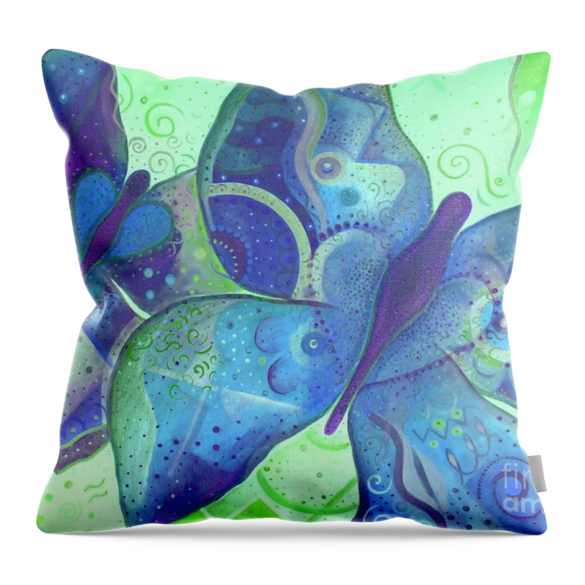 Butterflies Throw Pillow featuring the painting Lighthearted In Blue by Helena Tiainen