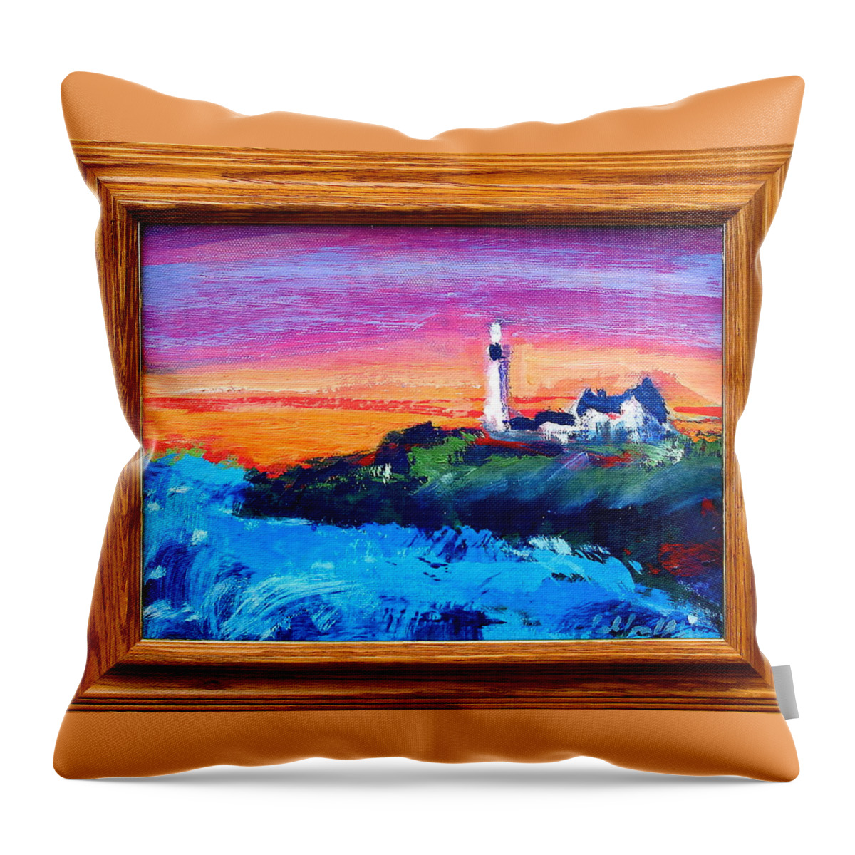 Lighthouses Throw Pillow featuring the painting Lighthouse Sunset by Les Leffingwell