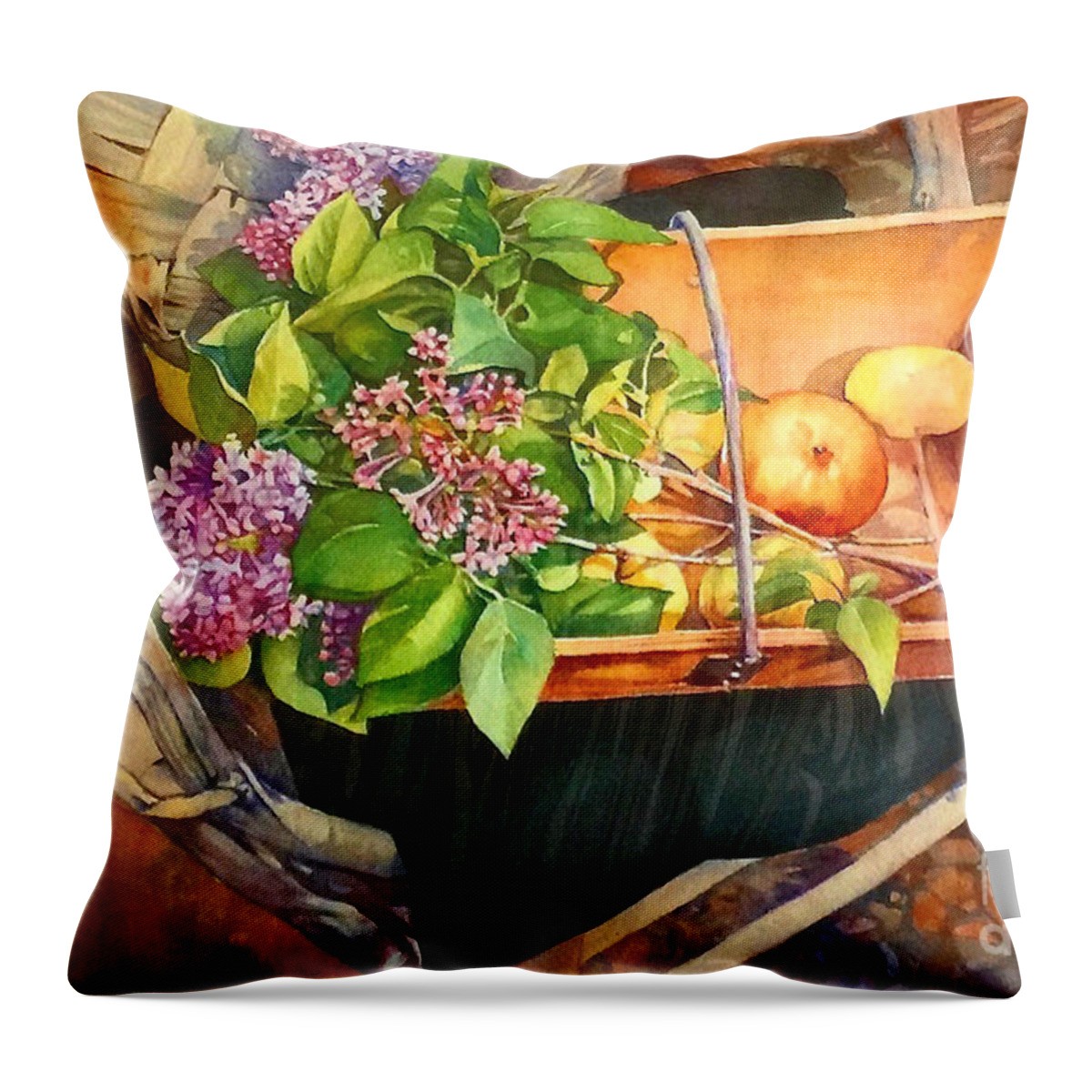 Lilas Throw Pillow featuring the painting Lilas et Pommes by Francoise Chauray