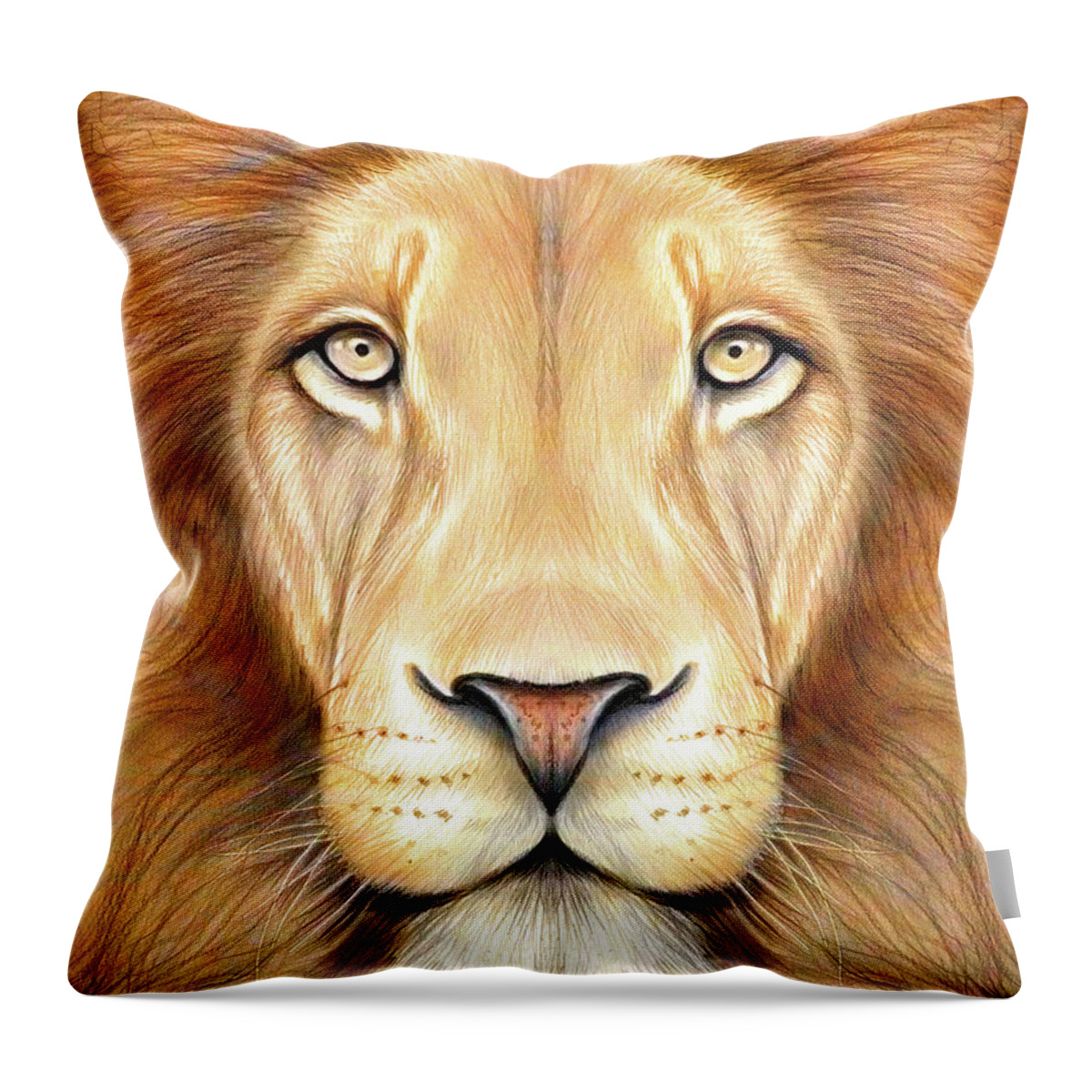 Lion Head Throw Pillow featuring the drawing Lion Head in Color by Greg Joens