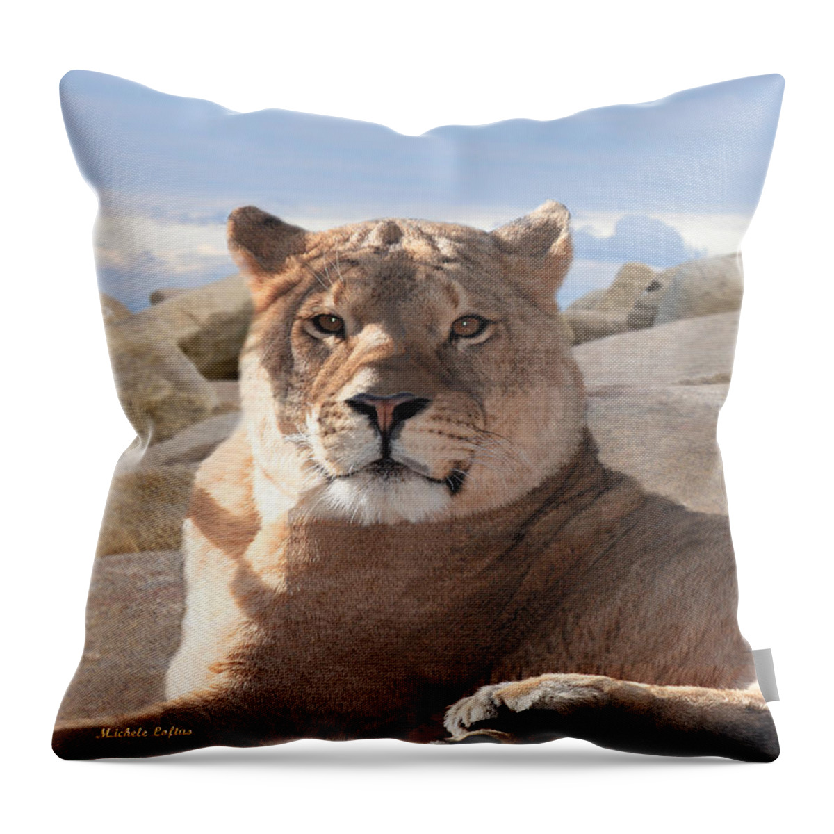 Female Throw Pillow featuring the photograph Lion by Michele A Loftus