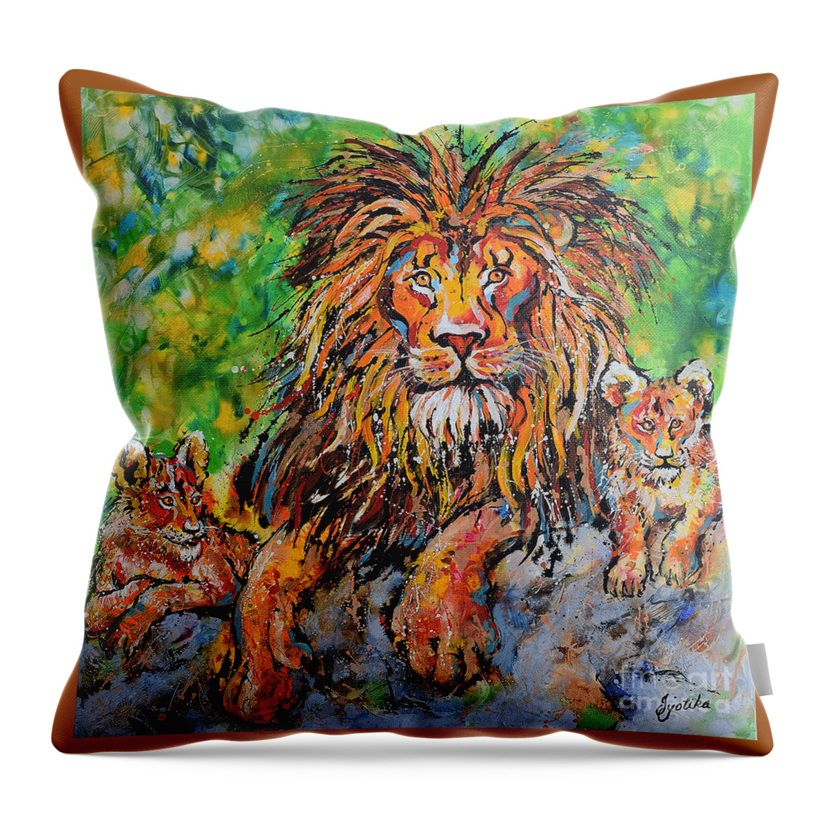  Throw Pillow featuring the painting Lion's Pride by Jyotika Shroff