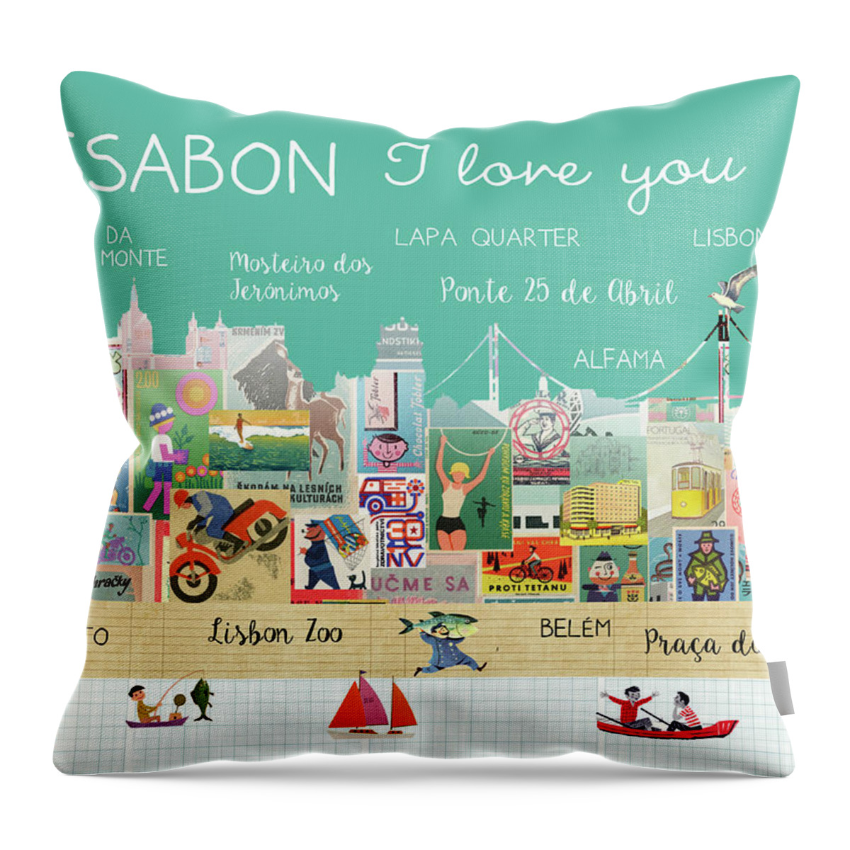 Lissabon I Love You Throw Pillow featuring the mixed media Lissabon I love you by Claudia Schoen