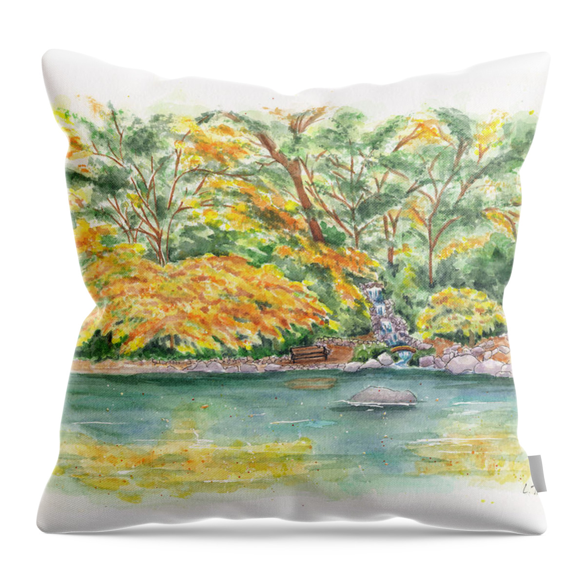 Lithia Park Throw Pillow featuring the painting Lithia Park Reflections by Lori Taylor
