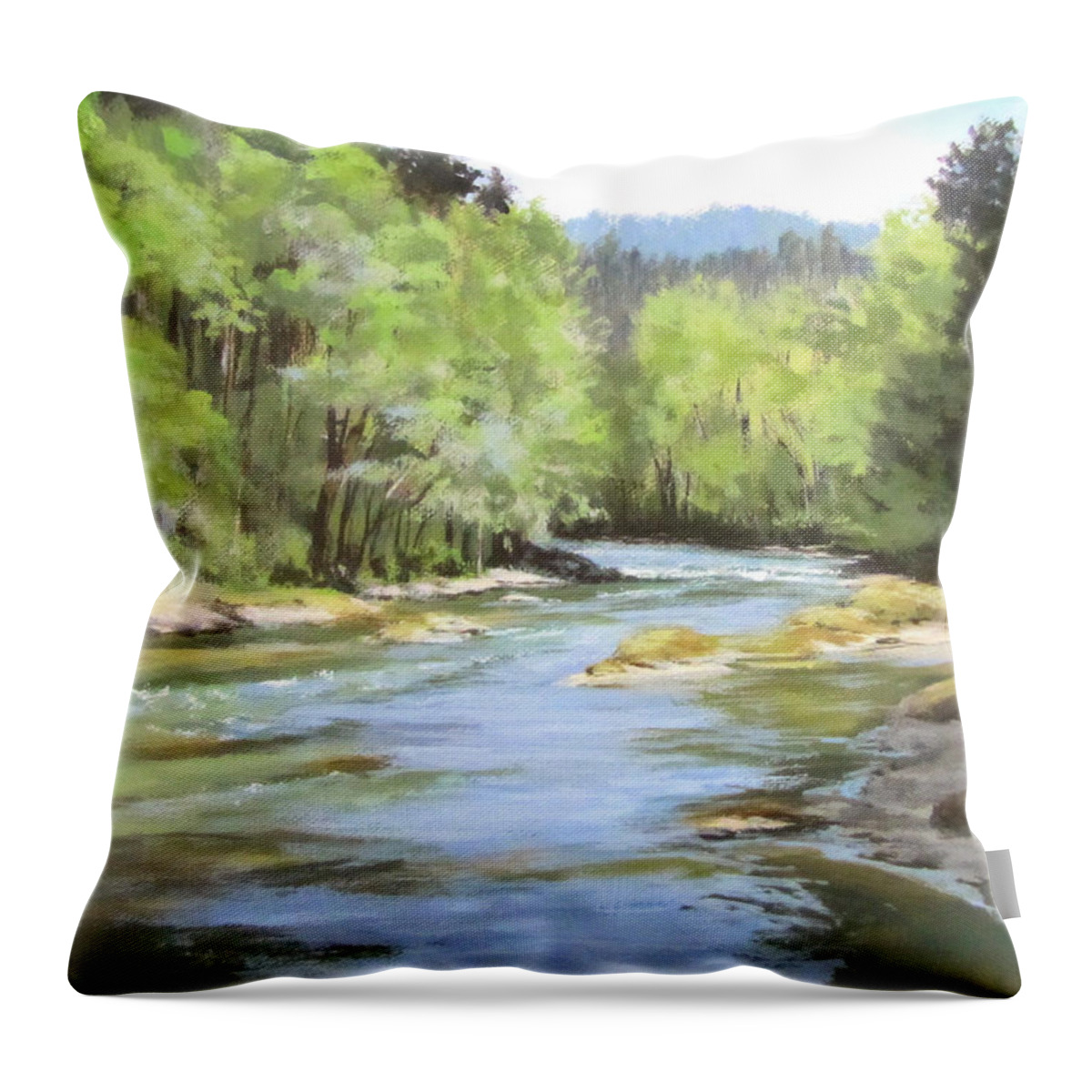 Original Throw Pillow featuring the painting Little River Morning by Karen Ilari