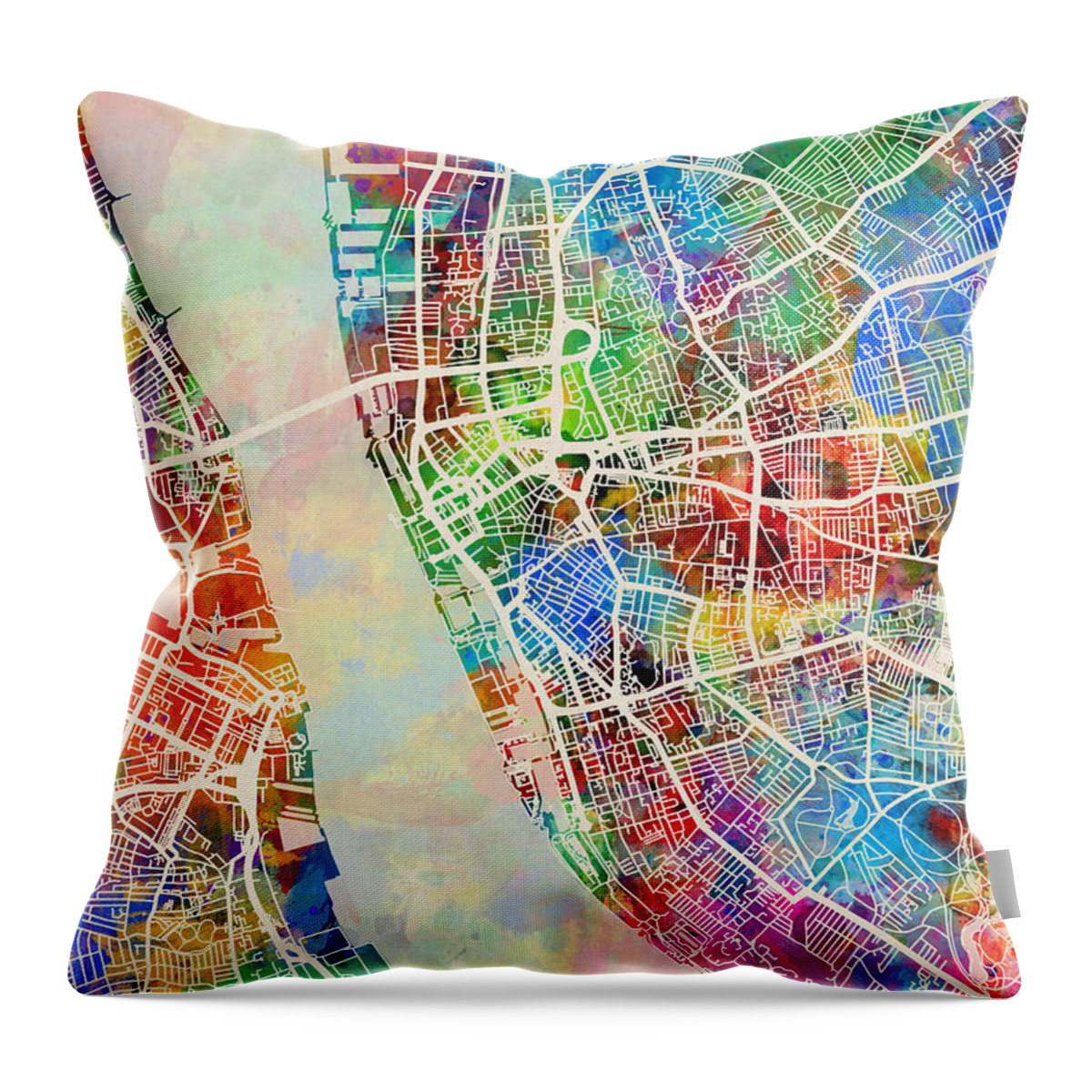 Liverpool Throw Pillow featuring the digital art Liverpool England Street Map by Michael Tompsett