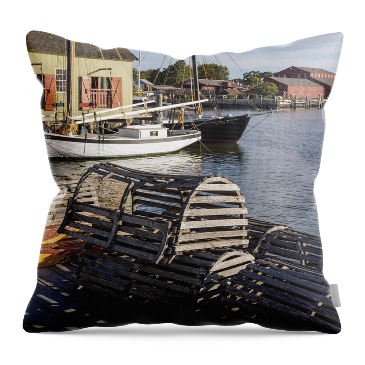 Lobster Boxes Throw Pillow featuring the photograph Lobster Boxes Mystic Seaport by Marianne Campolongo
