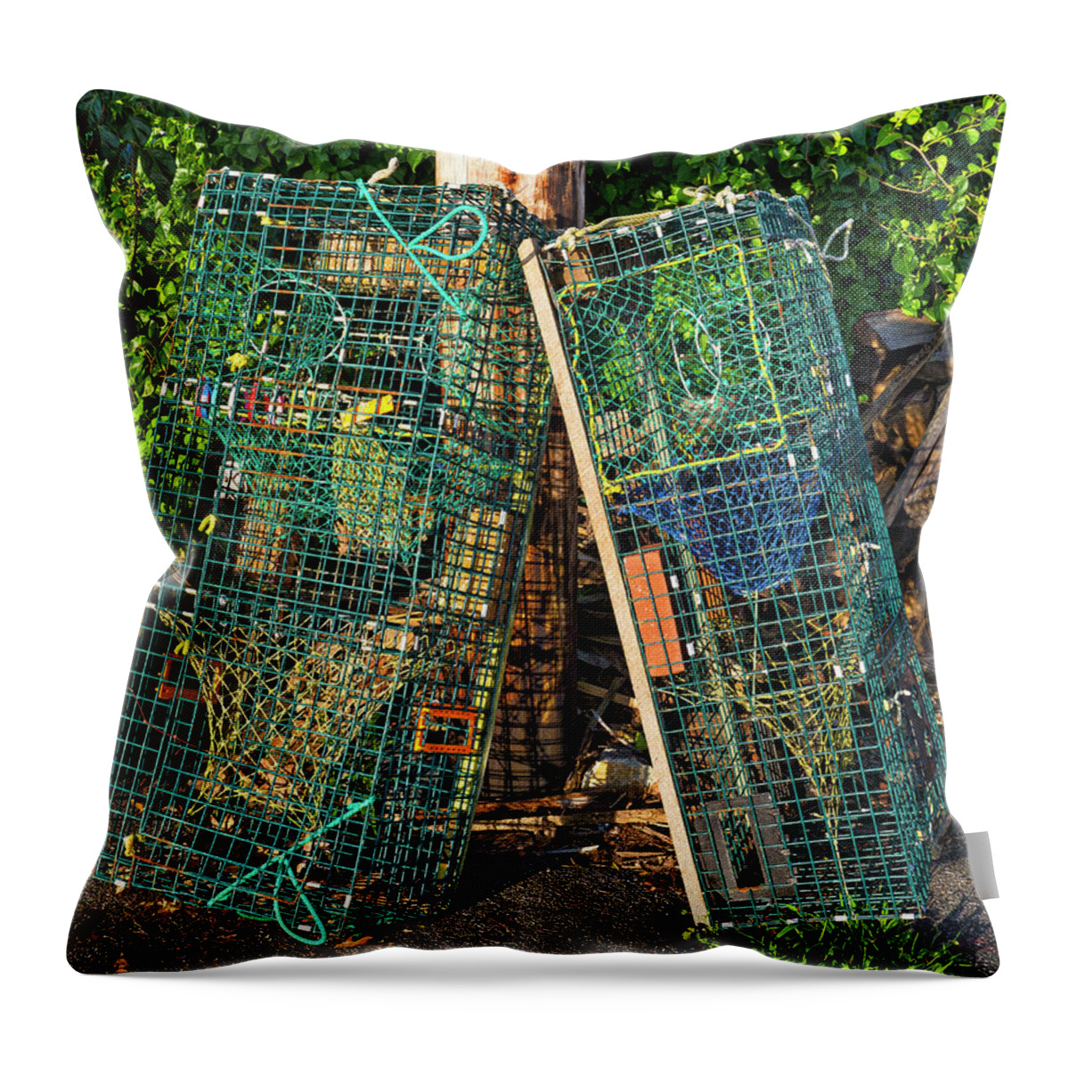 Maine Throw Pillow featuring the photograph Lobster Pots - Perkins Cove - Maine by Steven Ralser