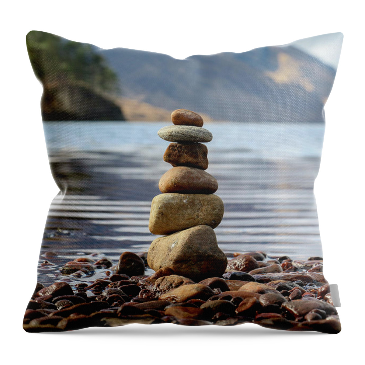 Stones Throw Pillow featuring the photograph Loch Shiel Stacked Stones by Holly Ross