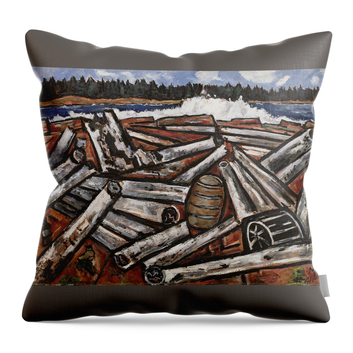 “logjam (backwaters Up Millinocket Way No. 3) By Marsden Hartley Throw Pillow featuring the painting Logjam by MotionAge Designs