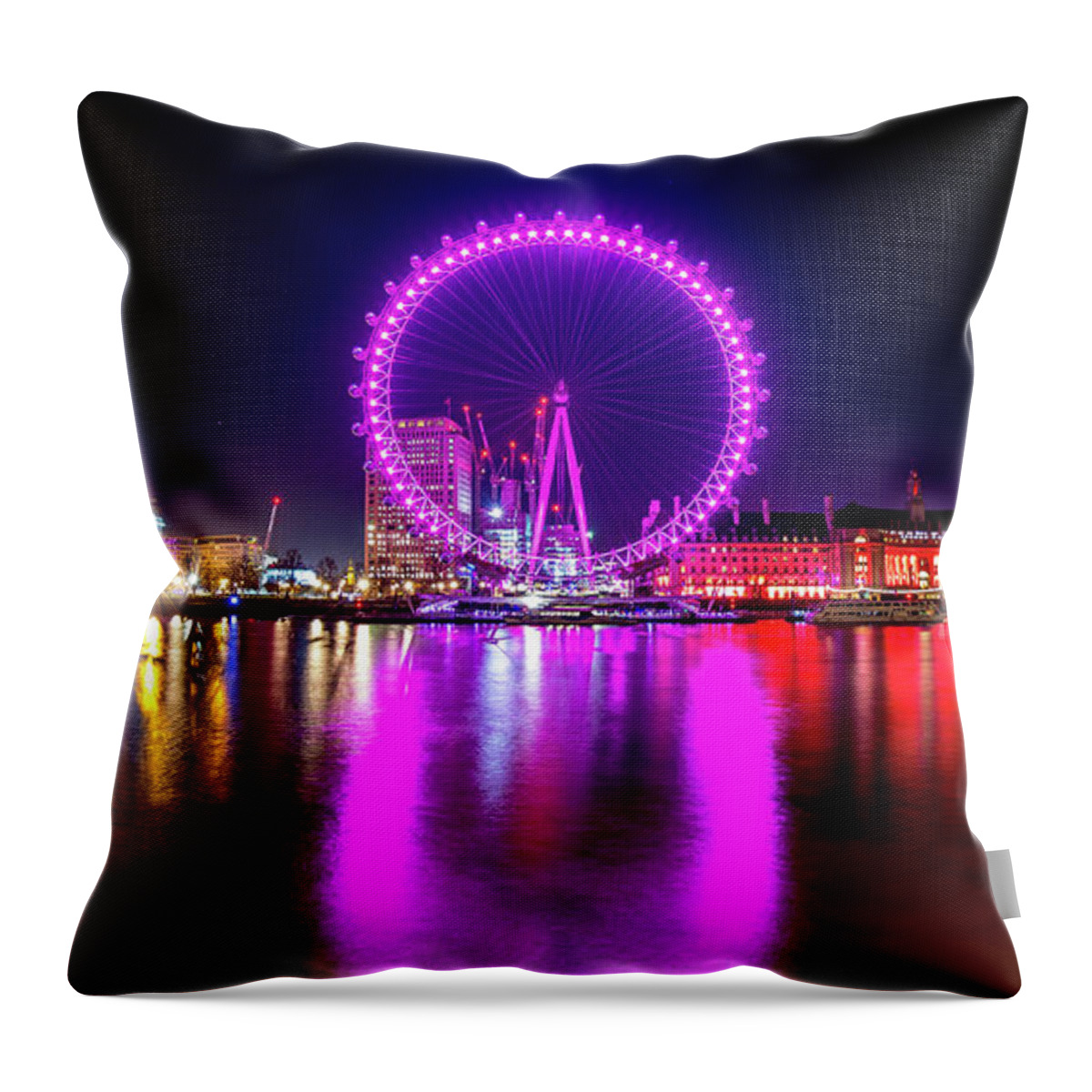 Cityscape Throw Pillow featuring the photograph London Eye with Love by Andrew Lalchan