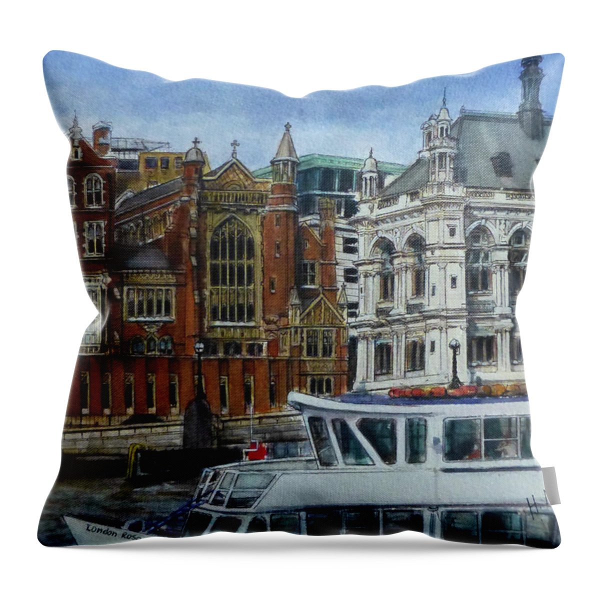 London Throw Pillow featuring the painting London II by Henrieta Maneva