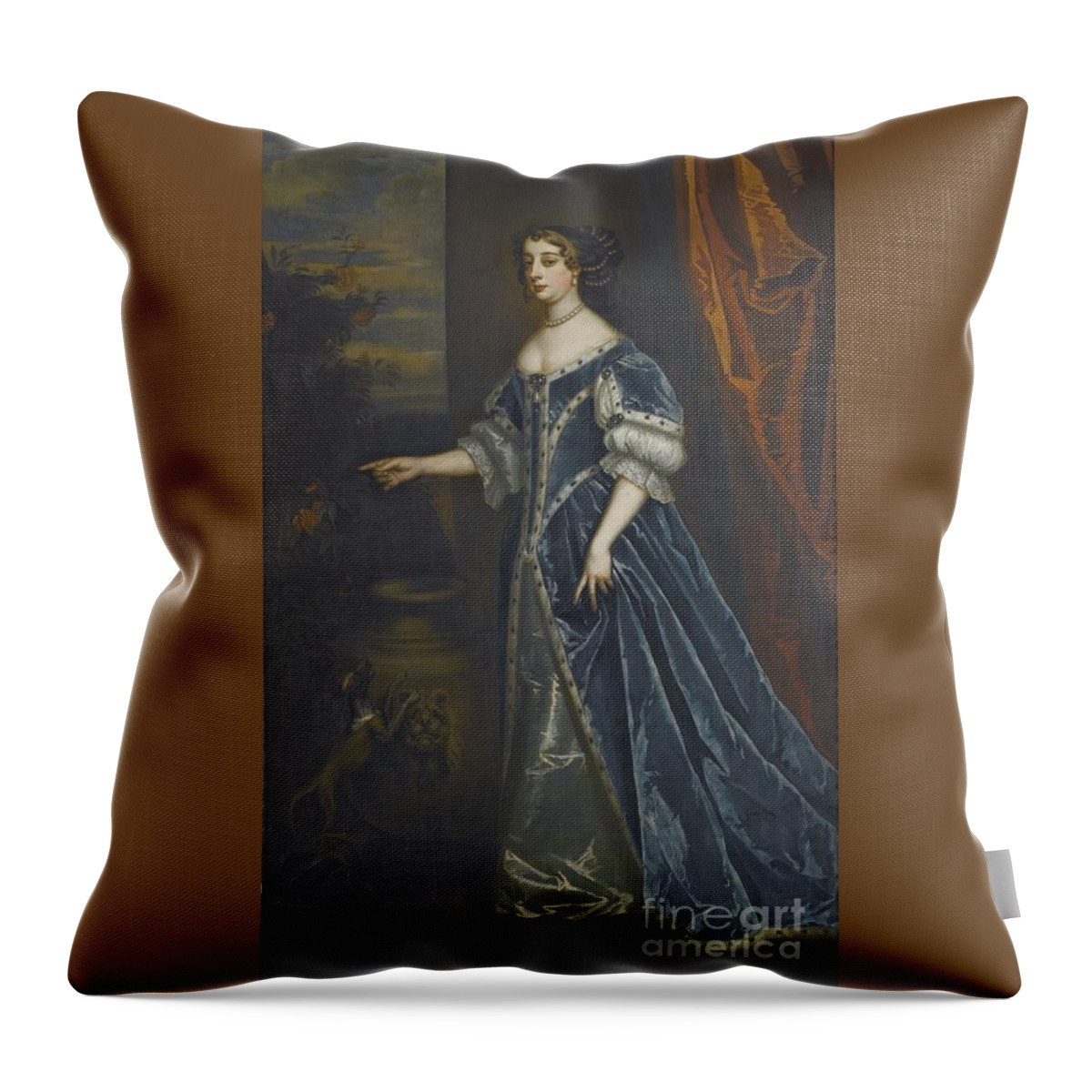 Studio Of Sir Peter Lely Soest 1618 - 1680 London Portrait Of Barbara Villiers Throw Pillow featuring the painting London Portrait Of Barbara Villiers by MotionAge Designs