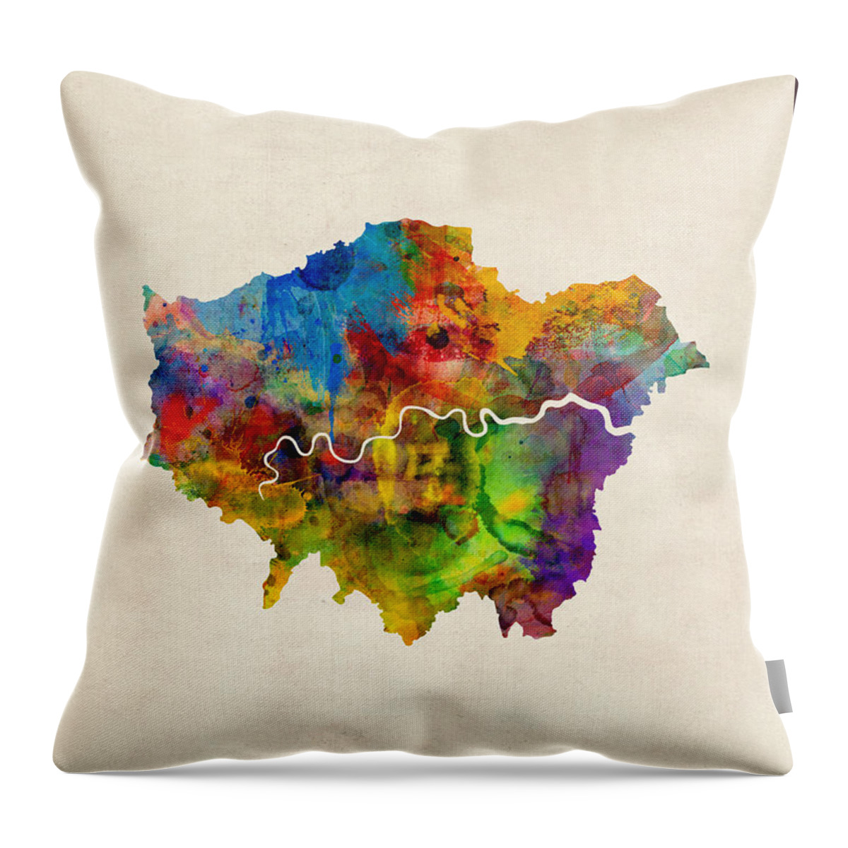 London Throw Pillow featuring the digital art London Watercolor Map by Michael Tompsett