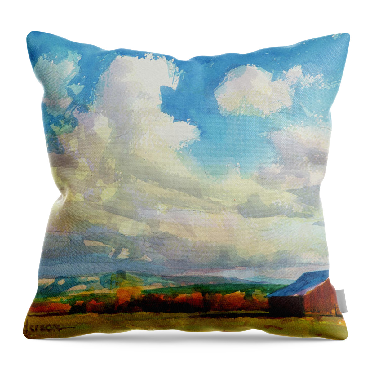 Country Throw Pillow featuring the painting Lonesome Barn by Steve Henderson