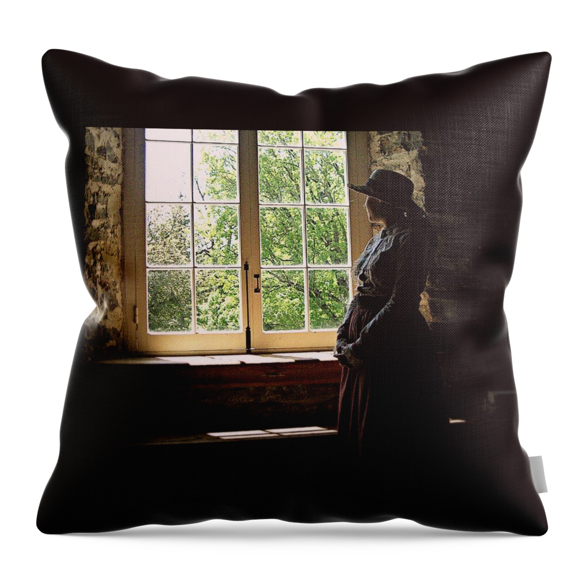 Solitude Throw Pillow featuring the photograph Looking out of the window by Tatiana Travelways