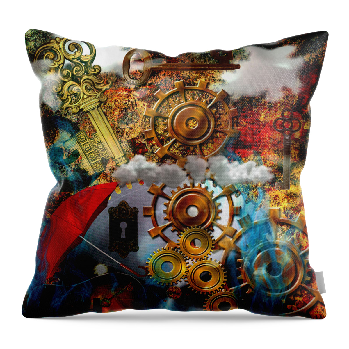 Lost Throw Pillow featuring the mixed media Lost Keys to Paradise by Ally White