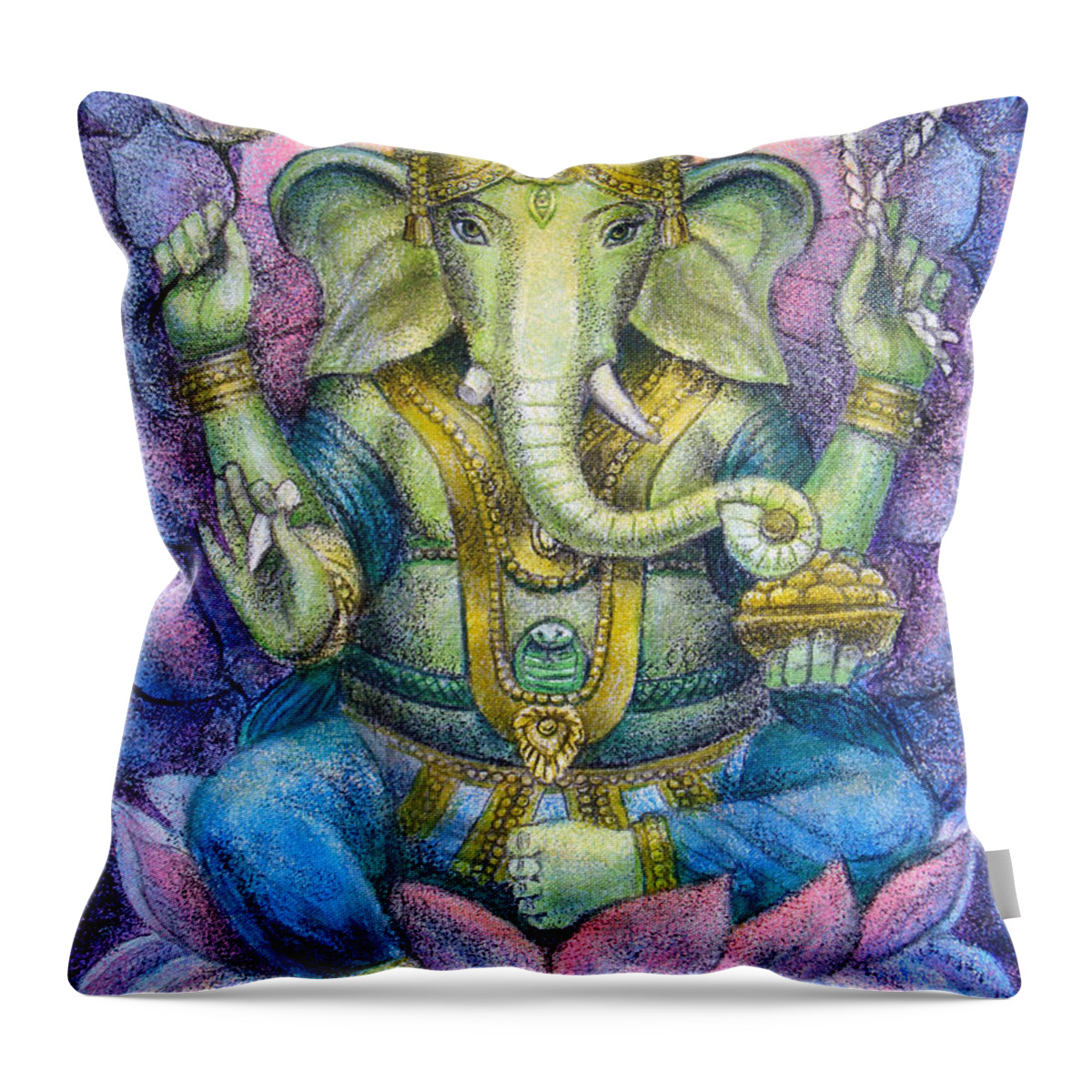 Lord Ganesha Throw Pillow featuring the painting Lotus Ganesha by Sue Halstenberg
