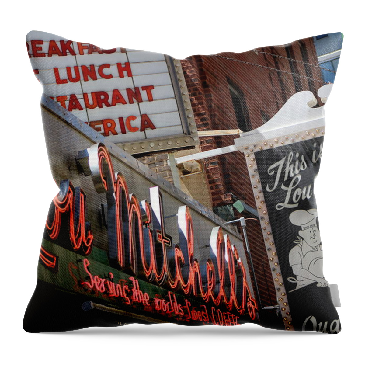 Lou Mitchell's Restaurant Throw Pillow featuring the photograph Lou Mitchells Restaurant And Bakery Chicago by Colleen Cornelius