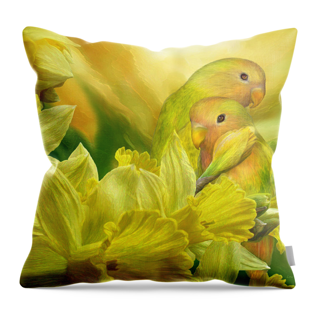Daffodil Art Throw Pillow featuring the mixed media Love Among The Daffodils by Carol Cavalaris