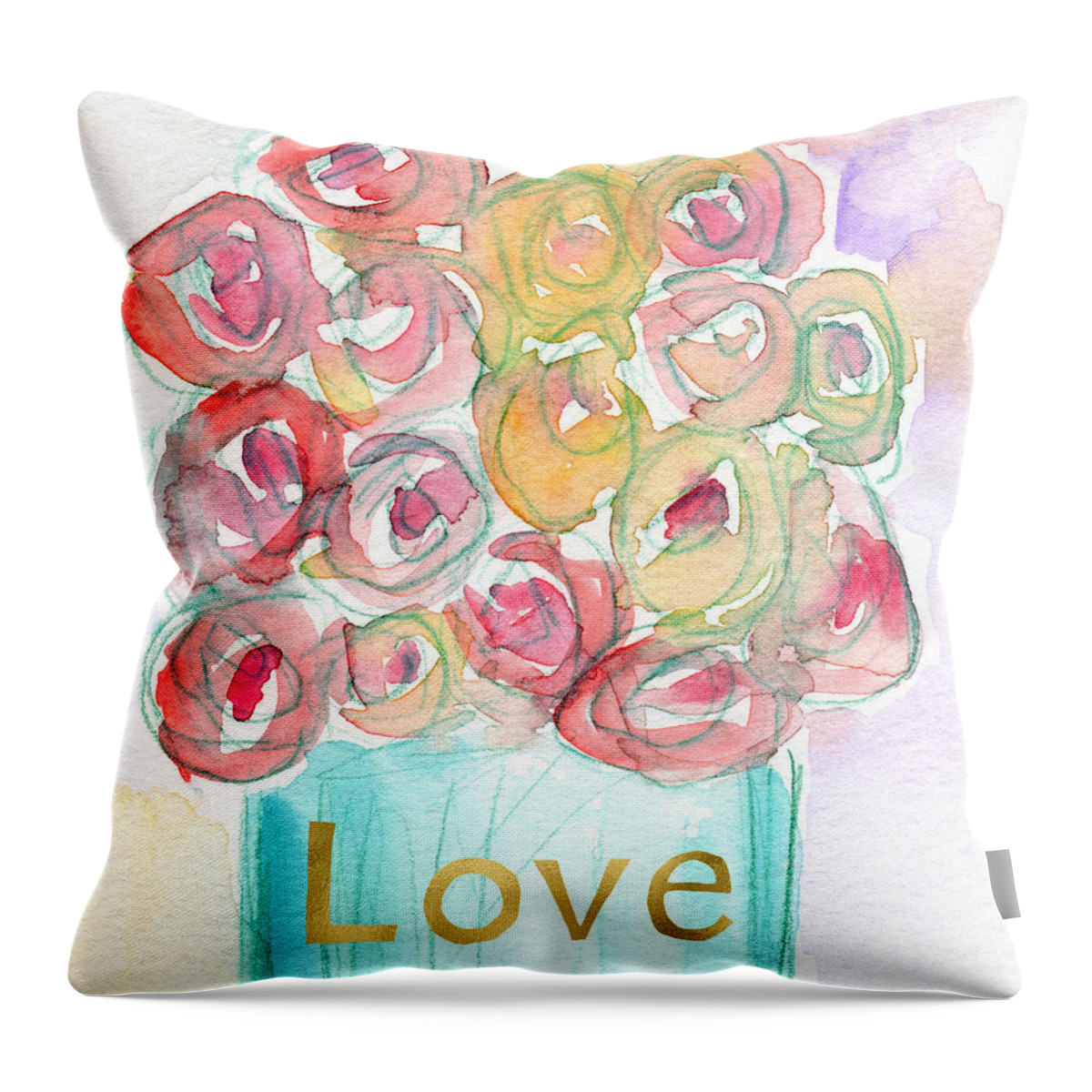 Roses Throw Pillow featuring the mixed media Love and Roses- Art by Linda Woods by Linda Woods