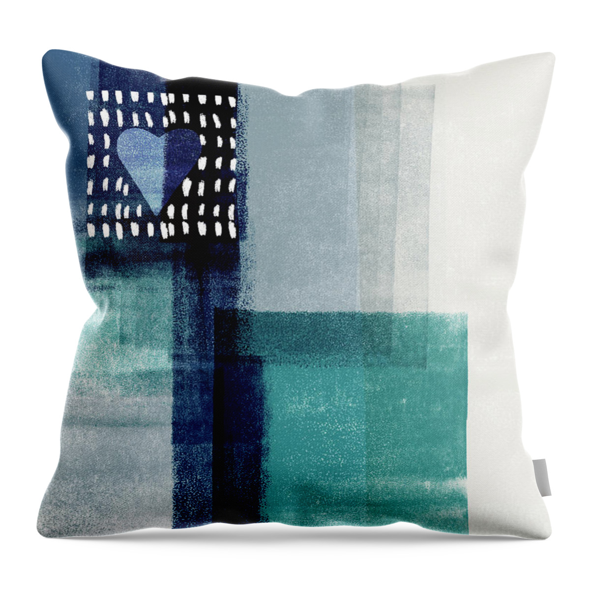 Minimal Throw Pillow featuring the mixed media Love In Shades Of Blue- Abstract Art by Linda Woods by Linda Woods