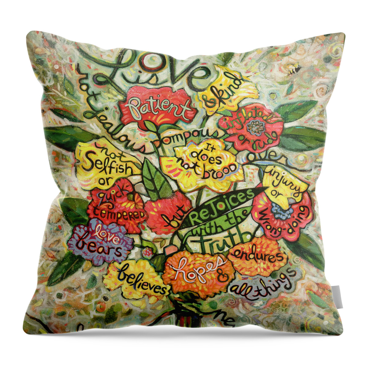 Jen Norton Throw Pillow featuring the painting Love is Patient by Jen Norton