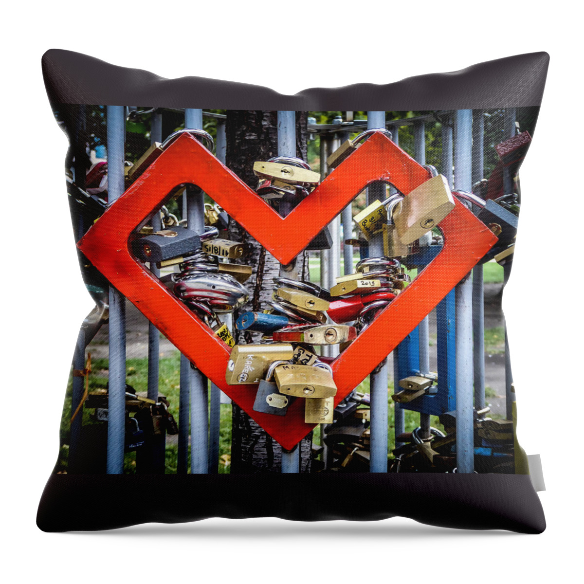 Budapest Throw Pillow featuring the photograph Lovers Tree - Budapest by Pamela Newcomb