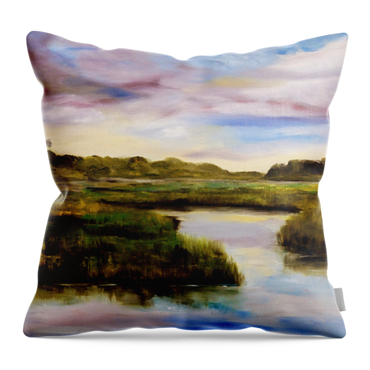 South Carolina Low Country Marsh Throw Pillow featuring the painting Low Country by Phil Burton