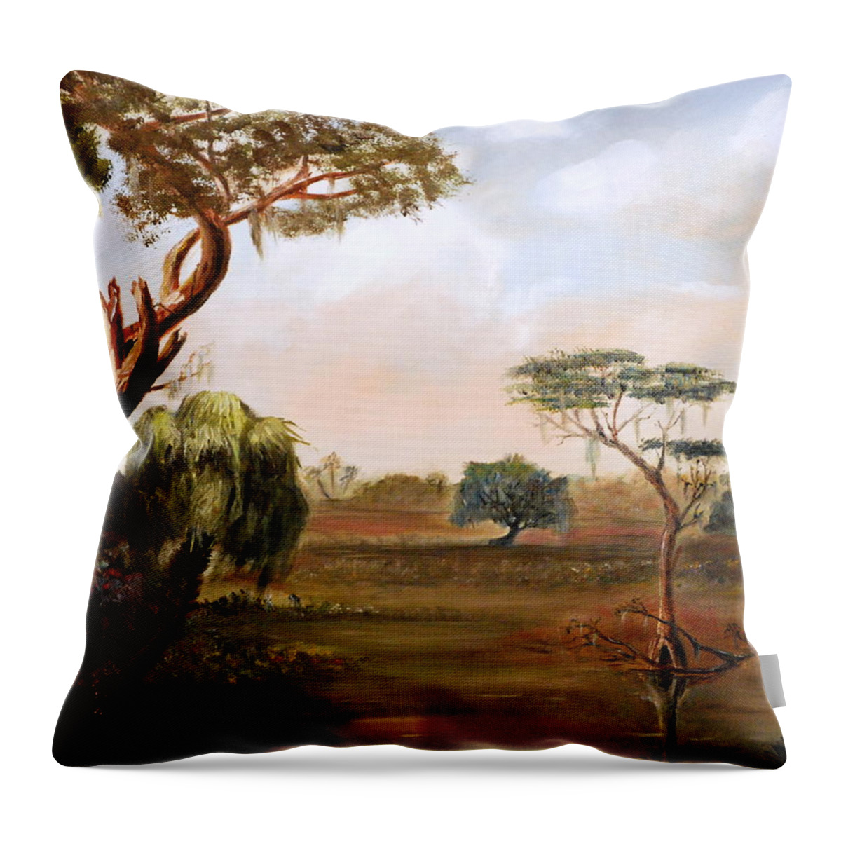 Low Country Throw Pillow featuring the painting Low Country Swamp by Phil Burton