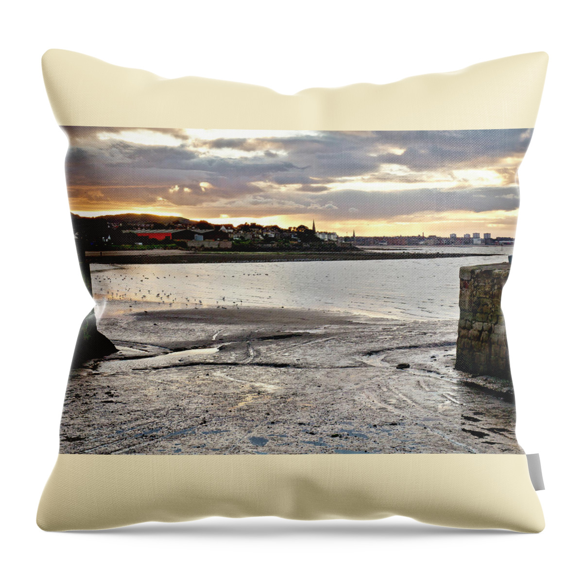 Low Tide Throw Pillow featuring the photograph Low tide in the coming night. by Elena Perelman