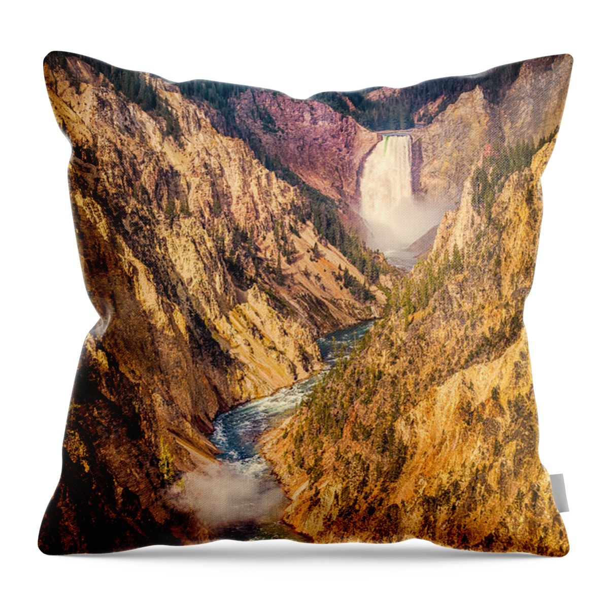 Flowing Throw Pillow featuring the photograph Lower Falls - Yellowstone by Rikk Flohr