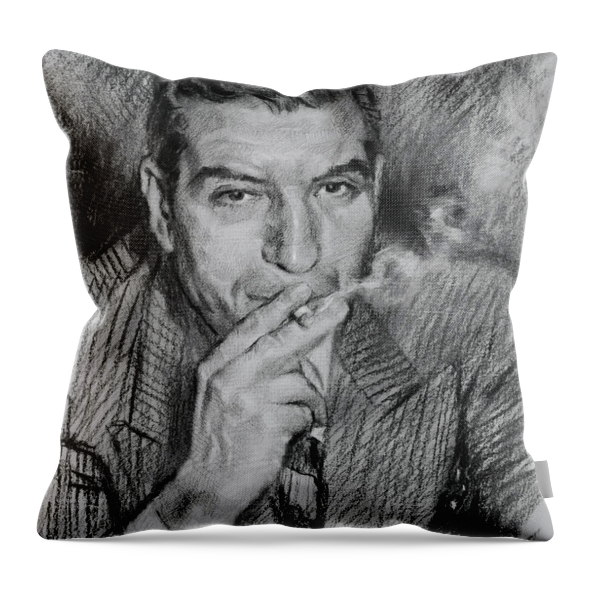 Lucky Luciano Throw Pillow featuring the drawing Lucky Luciano by Ylli Haruni
