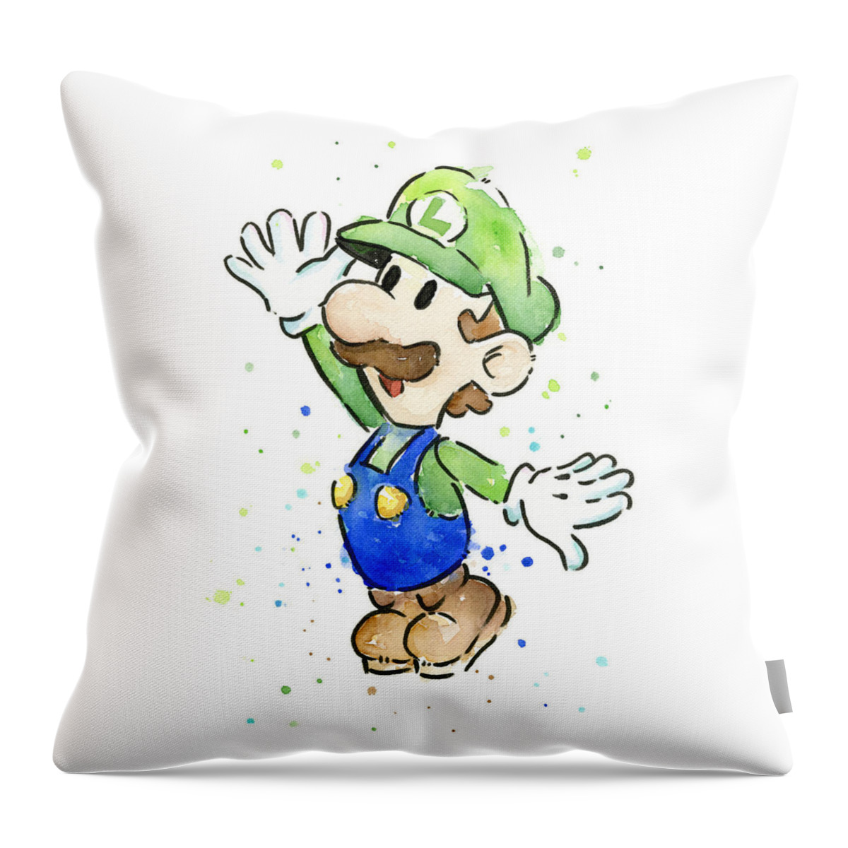 Video Game Throw Pillow featuring the painting Luigi Watercolor by Olga Shvartsur