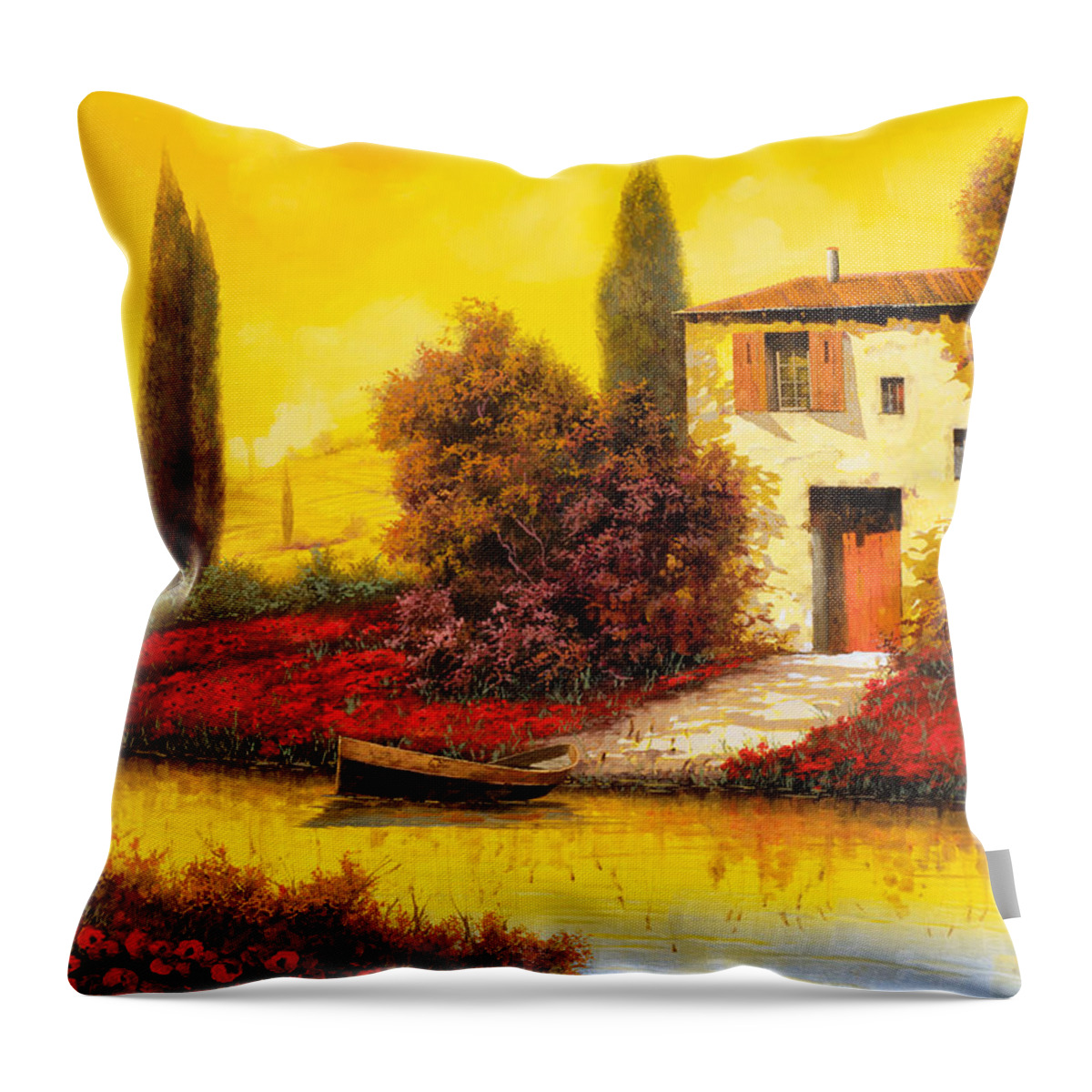 Landscape Throw Pillow featuring the painting Tanti Papaveri Lungo Il Fiume by Guido Borelli