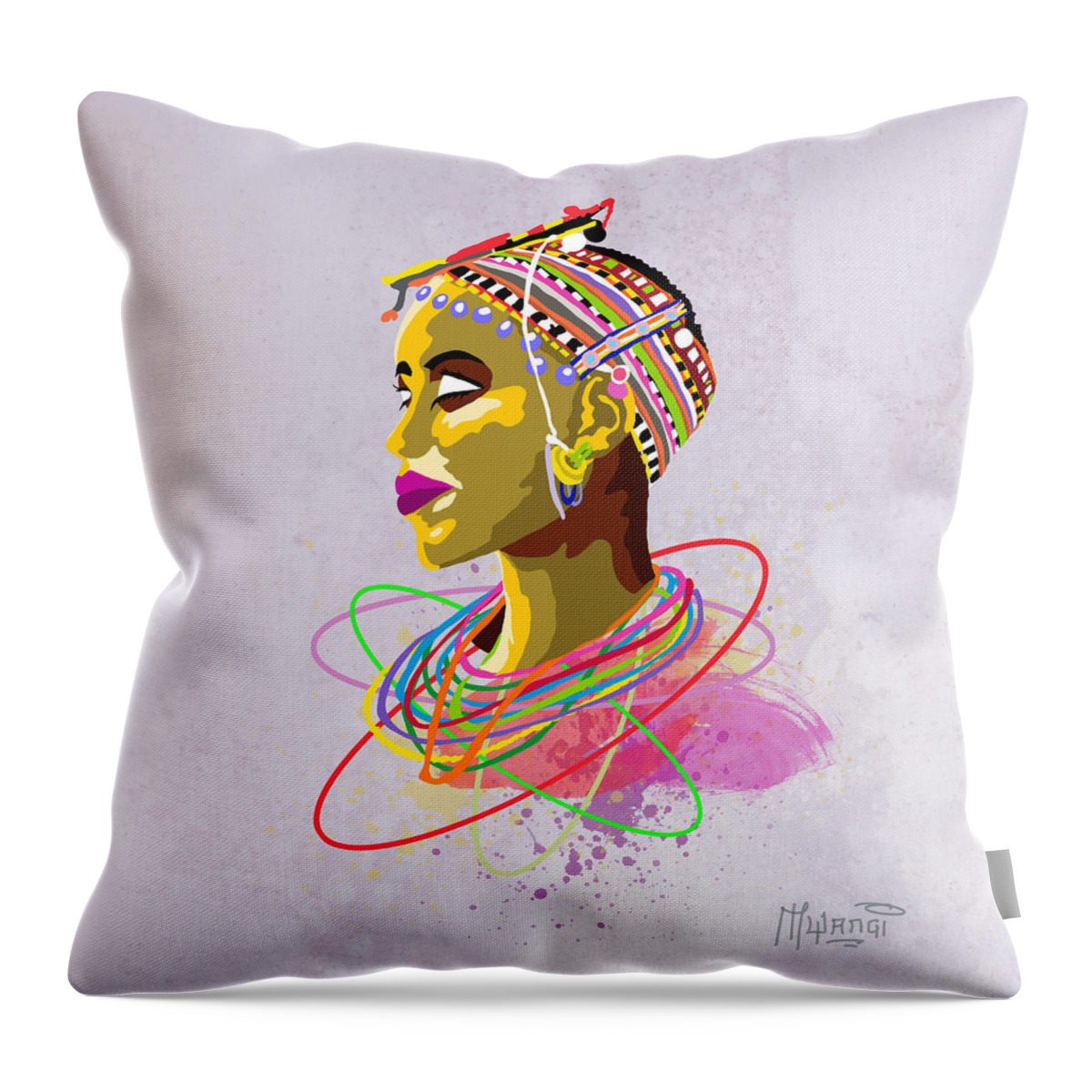 Men Throw Pillow featuring the painting Maasai Beauty by Anthony Mwangi