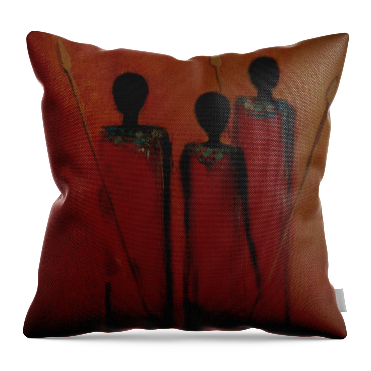 Maasai Throw Pillow featuring the painting Maasai Trio by David Dehner